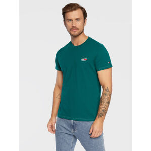 Tommy Jeans pánské zelené tričko CHEST LOGO